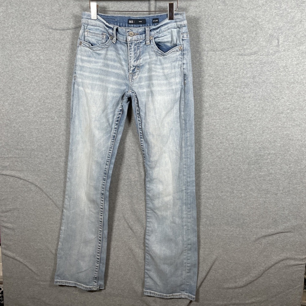 BKE Aiden Jeans Mens 31x34 Light Wash Slim Straight Stretch Denim Buckle